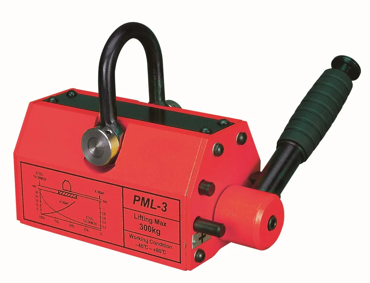 Roter Lasthebemagnet mit Griff für sicheres Heben von Stahl bis 300 kg in Industrieanwendungen