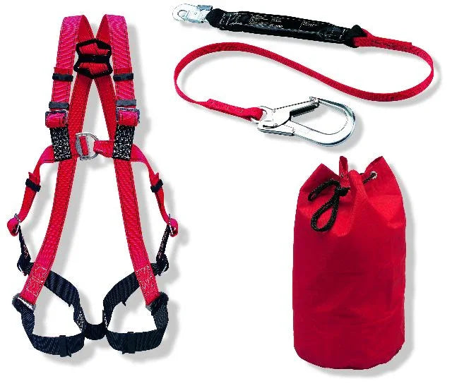 Auffanggurt-Set für Absturzsicherung mit Seil, Karabiner und Tasche, geeignet für Bau und Industrie